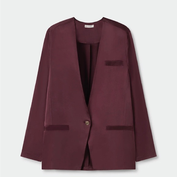 Silk Laundry Collarless Blazer Port - Picture 2 of 6